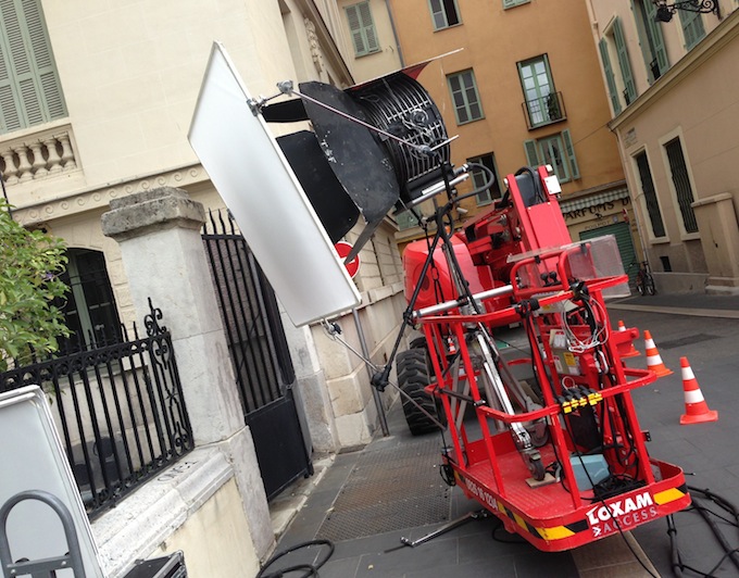 Equipment on set for filming of Le Roux movie in Nice