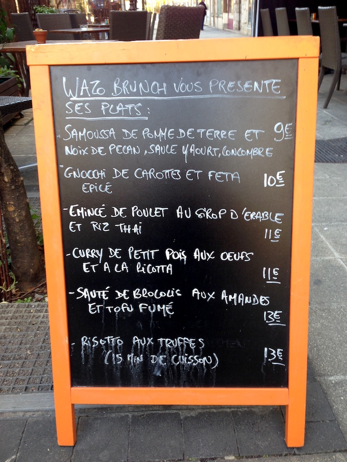 The menu board at Wazo Brunch in Nice