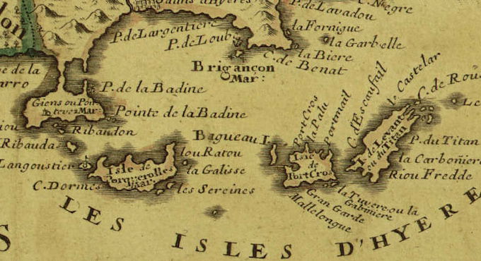 Ancient map of Mediterranean around Hyères in France