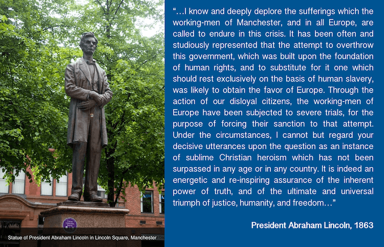 Abraham Lincoln quote and statue in Manchester