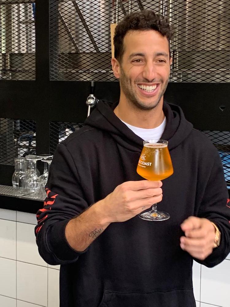 Daniel Ricciardo enjoying a Blue Coast Beer at Blue Coast Brewery