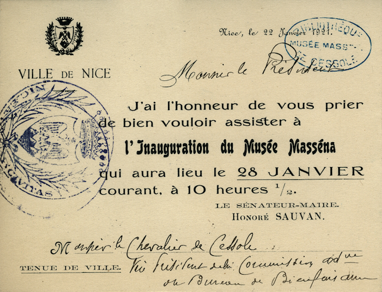 Inauguration 1921 - invitation musée