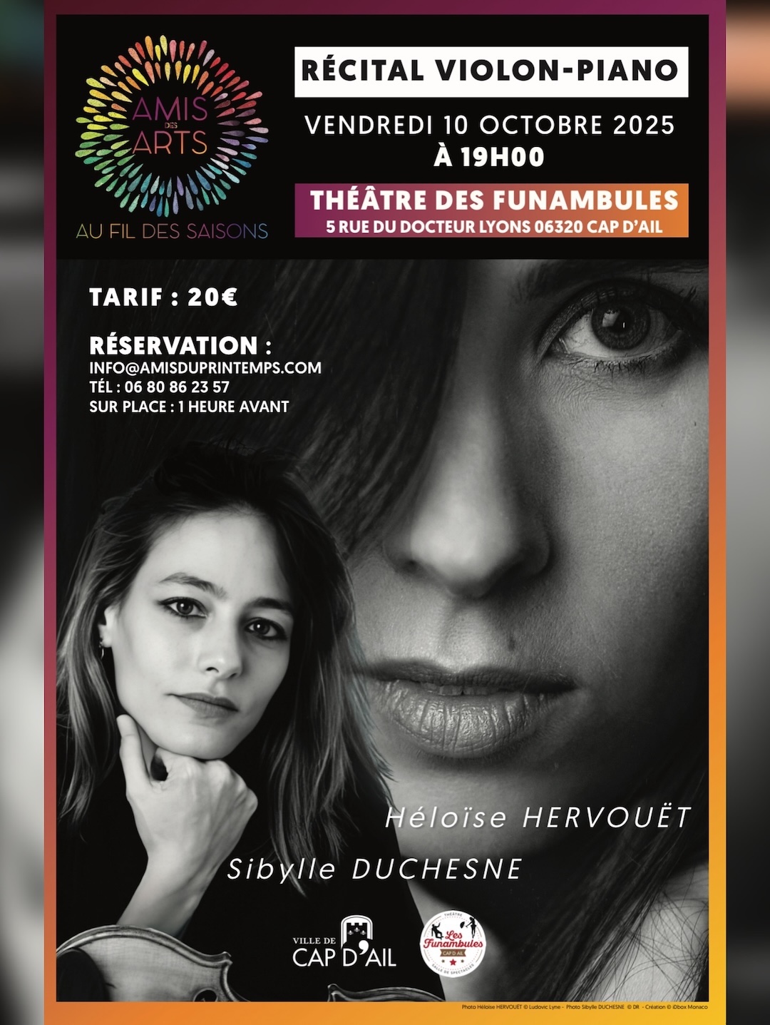 Poster for piano and violin recital in Cap d'Ail France