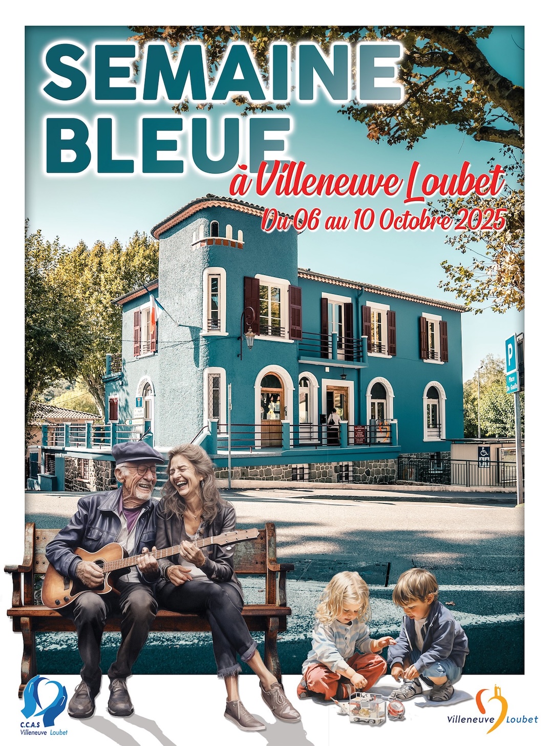 Poster advertising SEMAINE BLEUE 2025 in Villeneuve-Loubet, France