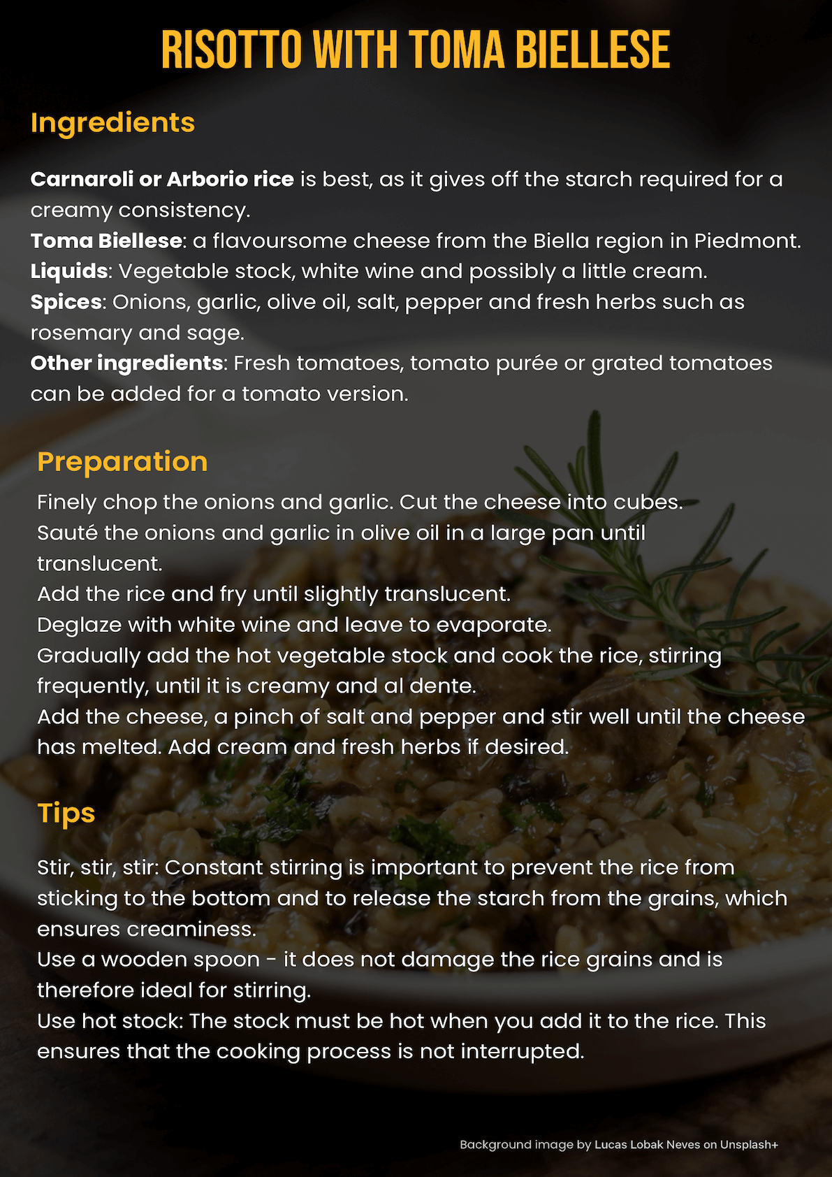 Recipe for Risotto with Toma Biellese:cheese