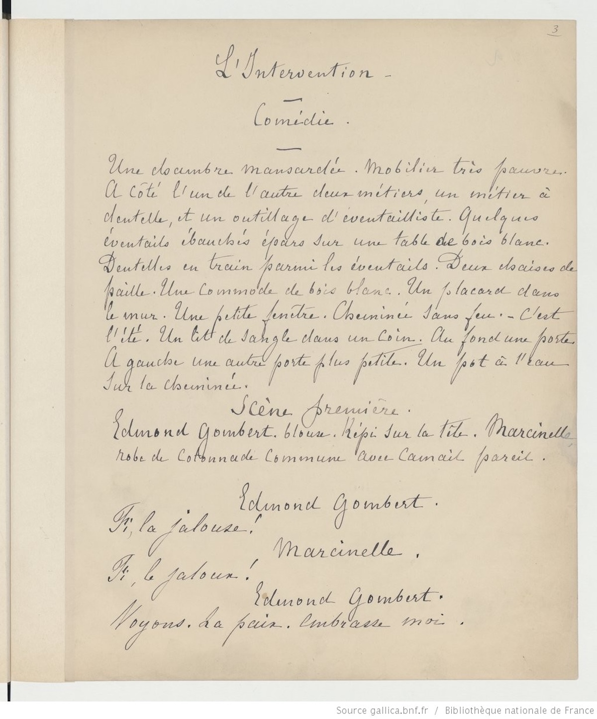 Fonds Victor Hugo. II — ŒUVRES. L’Intervention, comédie. Source : BnF/Gallica