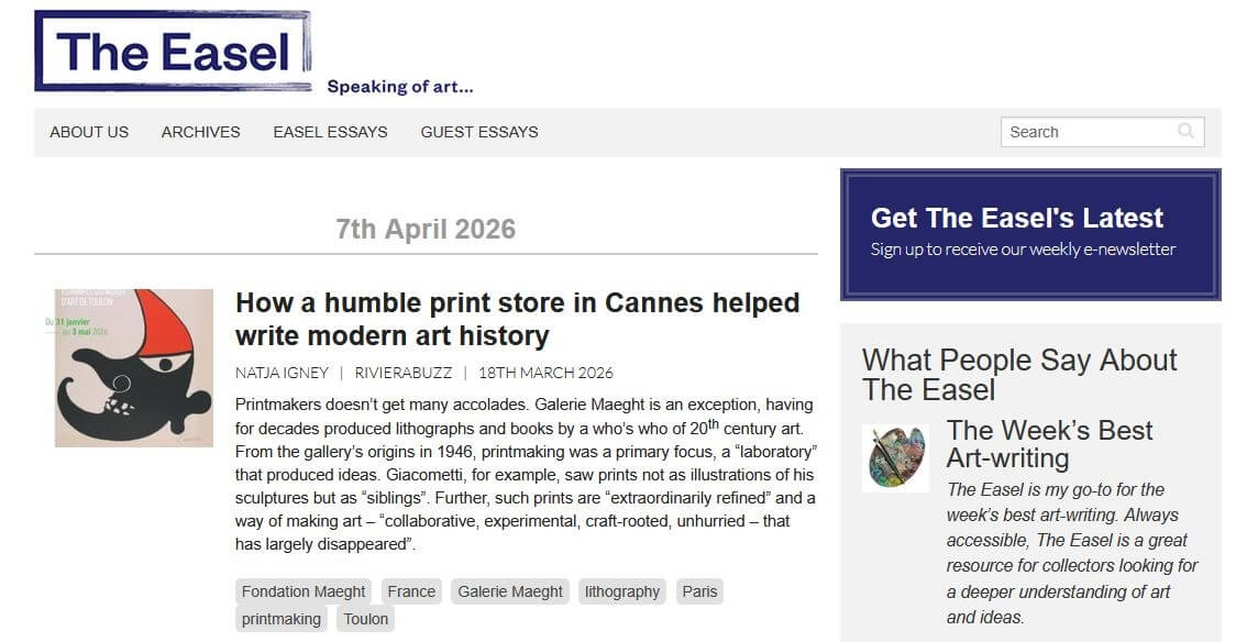 The Easel - screenshot of website